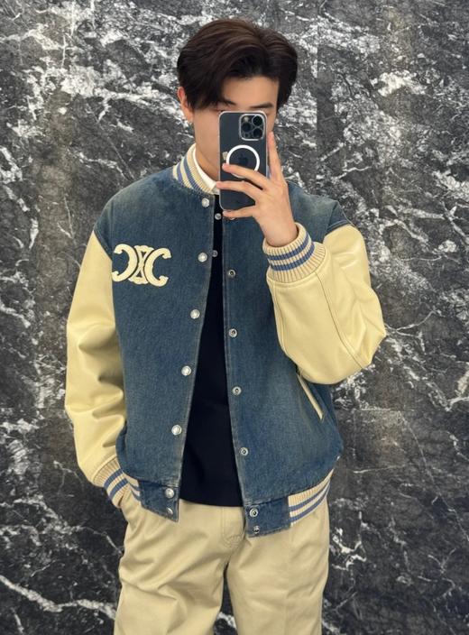 中性款牛仔拼接夾棉外套008 商品图3