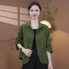 时尚翻领单排扣纯色开衫2025早秋新款Z休闲百搭中年女装大码外套