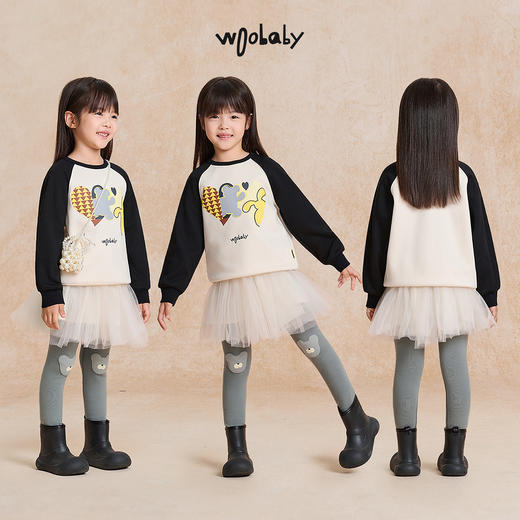 【woobaby】女童打底裤加绒保暖2025秋季新品弹力立体动物护膝长裤 商品图2