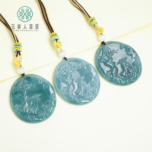 翡翠椭圆牌雕刻吊坠约53*45mm~多样性发一 商品图0