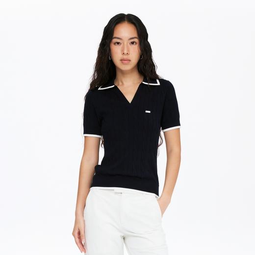 oneup扭花撞色边Polo运动针织衫 商品图0