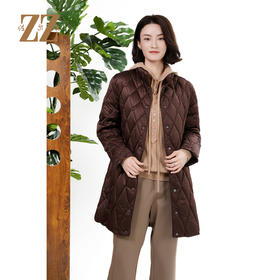 佐尔美秋冬新款 简约90绒立领菱格纹中长款羽绒服女 M44YY03