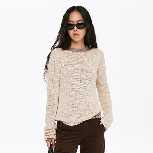 oneup带子纱圆领长袖针织毛衣 商品图2