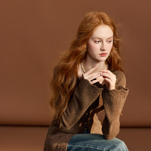 三彩2025冬季新款针织连衣裙V领修身A字裙长裙优雅M 商品图2