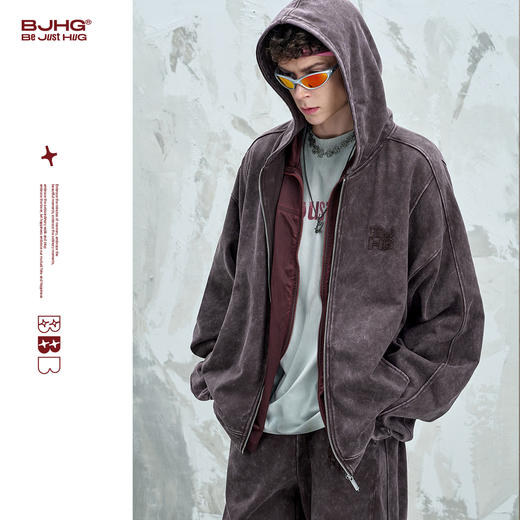 BJHG不计后果新款复古水洗卫衣男款秋季运动套装高级感卫衣外套女 商品图2