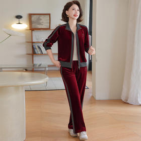 DL-BZ103妈妈装春秋款套装中老年女休闲运动两件套金丝绒休闲外套直筒裤