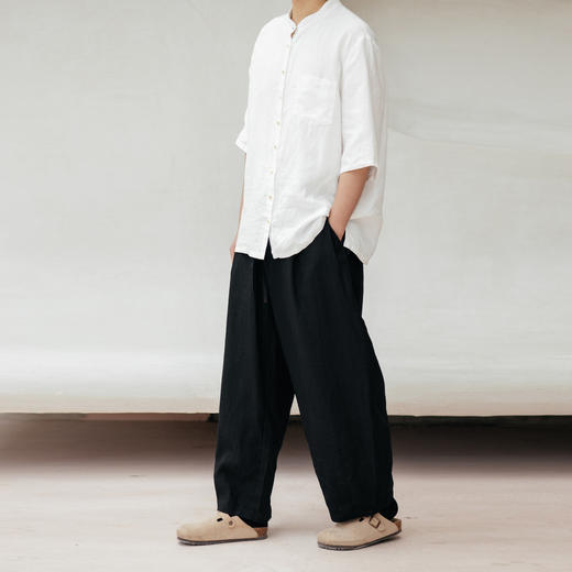 绽放605朵【黑白灰】2025汉麻黑色弯刀阔腿裤显瘦百搭男装休闲裤 商品图1