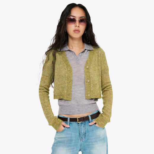 oneup羊驼毛V领短款毛衣开衫 商品图0