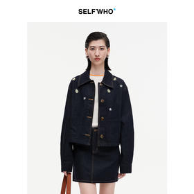 SELFWHO棉混纺原牛风梨花刺绣牛仔外套女2025秋新款复古翻领上衣