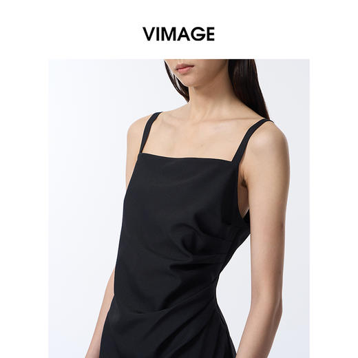 VIMAGE纬漫纪气质小黑裙方领收腰显瘦优雅吊带2025秋季新款连衣裙V2407108 商品图3