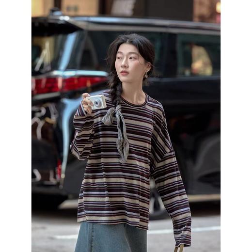 条纹针织长袖T恤｜慵懒复古好穿，柔软有分量还抗皱 商品图0