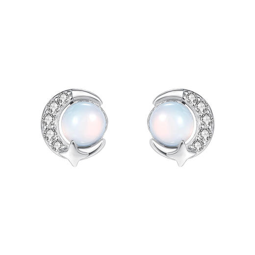 【星月梦辰】S999纯银仿猫眼石星月耳钉【YXS-E5752】 商品图4