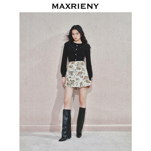 MAXRIENY精致复古感蕾丝领收腰套头针织衫24冬新款修身显瘦上衣女(货号:MS85SW774) 商品图2