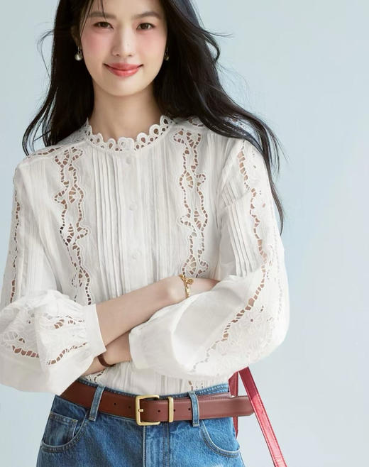 伊芙丽重工镂空刺绣上衣衬衫082804 商品图1