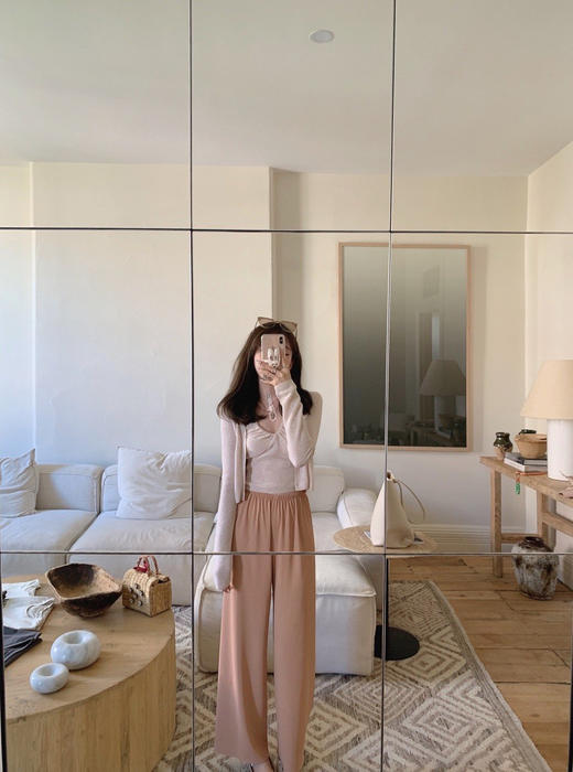 金蘑菇菇 假日滑滑裤 /高腰直筒垂感拖地裤松紧腰 商品图2