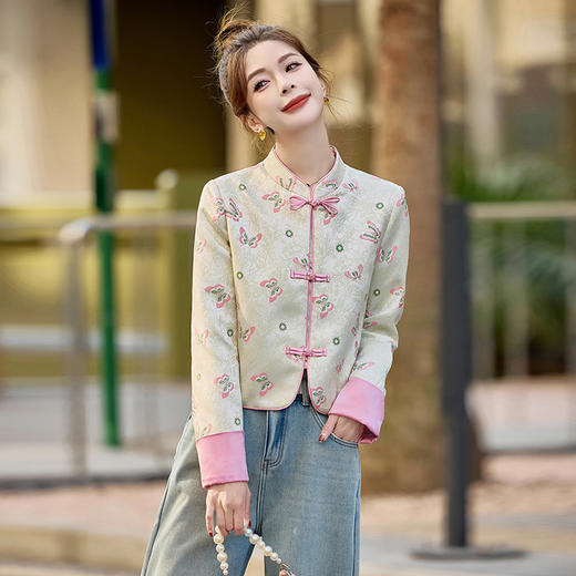 新中式洋气百搭时尚上衣2025秋装新款小个子短款盘扣国风外套HR-SYY2618 商品图1