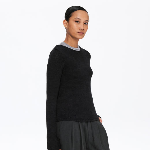 oneup带子纱圆领长袖针织毛衣 商品图3