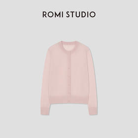 ROMI STUDIO 100%可机洗绵羊毛花纱粉色轻薄针织开衫 RWCSST2374
