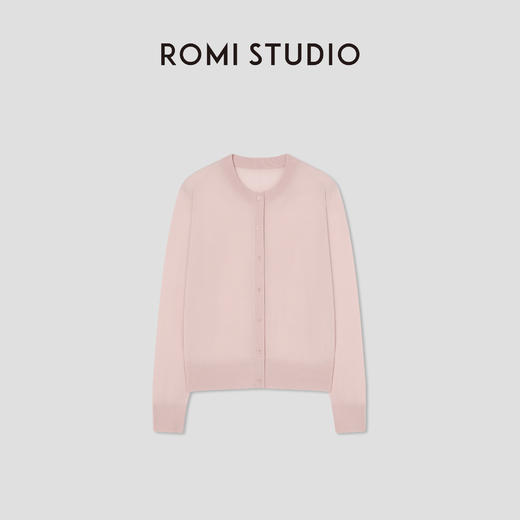 ROMI STUDIO 100%可机洗绵羊毛花纱粉色轻薄针织开衫 RWCSST2374 商品图0