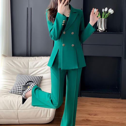 奢姿女装2025新款气质翻驳领职业套装女士双排扣时尚西装两件套250208356 商品图3