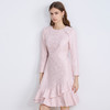 EITIE爱特爱精致粉色粗花呢荷叶裙摆圆领通勤2025秋季新款连衣裙C2507842 商品缩略图4