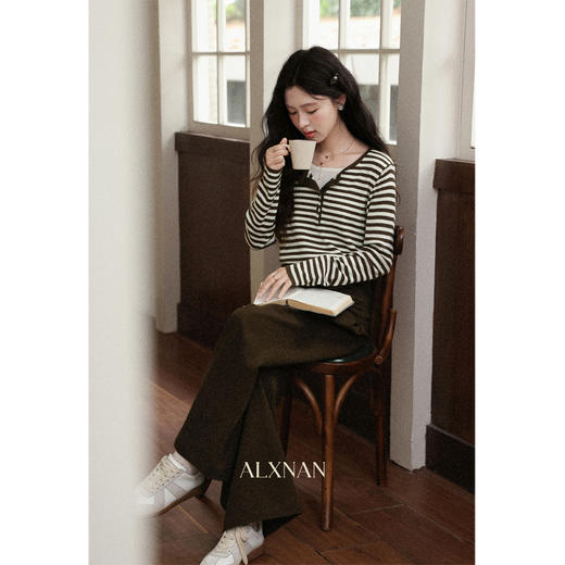 鹿向南「文艺书馆」咖色高腰休闲裤女秋季新款通勤直筒宽松阔腿裤 商品图1