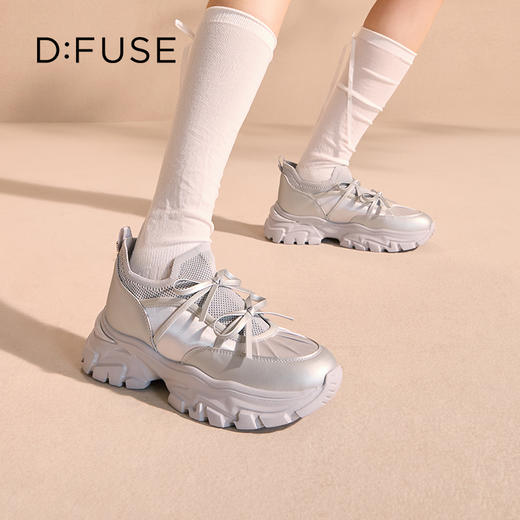 Dfuse迪芙斯2025秋季新款轻便厚底芭蕾舞鞋蝴蝶结增高老爹鞋透气休闲鞋DFD3112085 商品图1