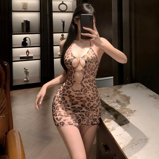霏慕 欧美ins风豹纹镂空裙7895 情趣内衣女性感豹纹新款诱惑免脱情侣约会战袍包臀裙 商品图2