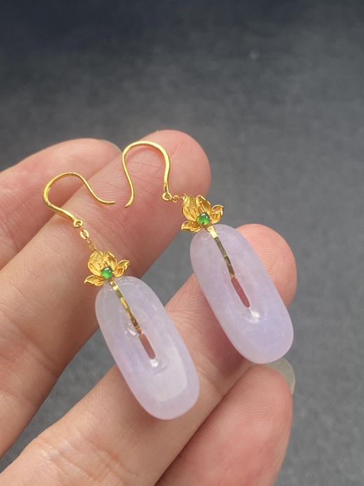 【FC0149】18K镶嵌翡翠冰紫水滴耳坠 色泽娇艳  款式精美  佩戴尽显优雅气质 商品图1