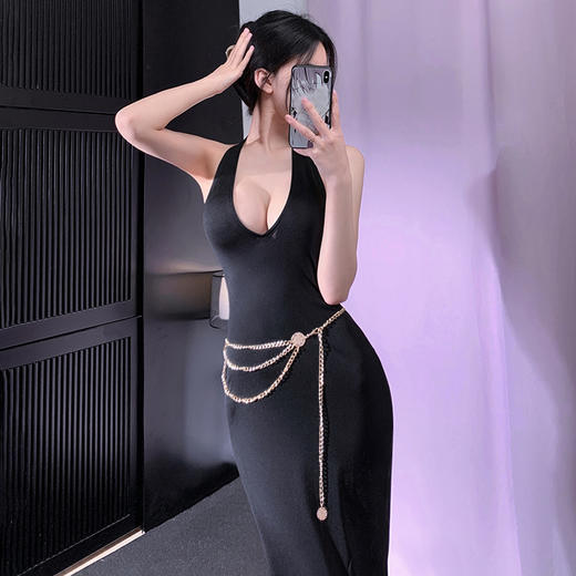 霏慕法式名媛深V露臀连衣裙6247 情趣内衣新款长裙性感睡衣攻速战袍高档制服露臀免脱诱惑 商品图12