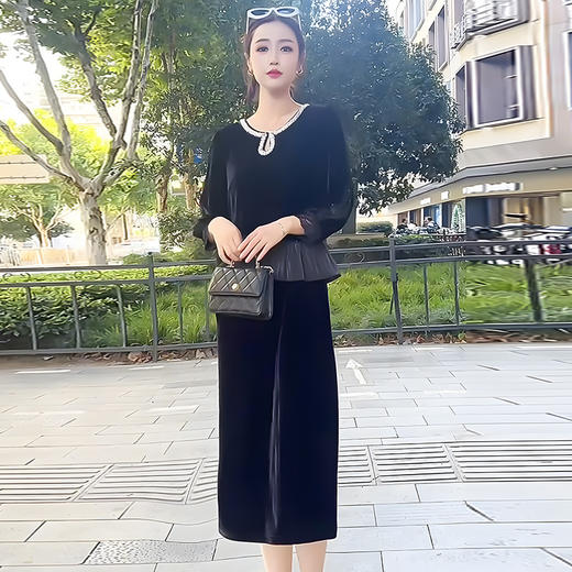 时尚法式金丝绒连衣裙，韩版拼接简约优雅洋气裙子QYM-YJ25XY605 商品图2