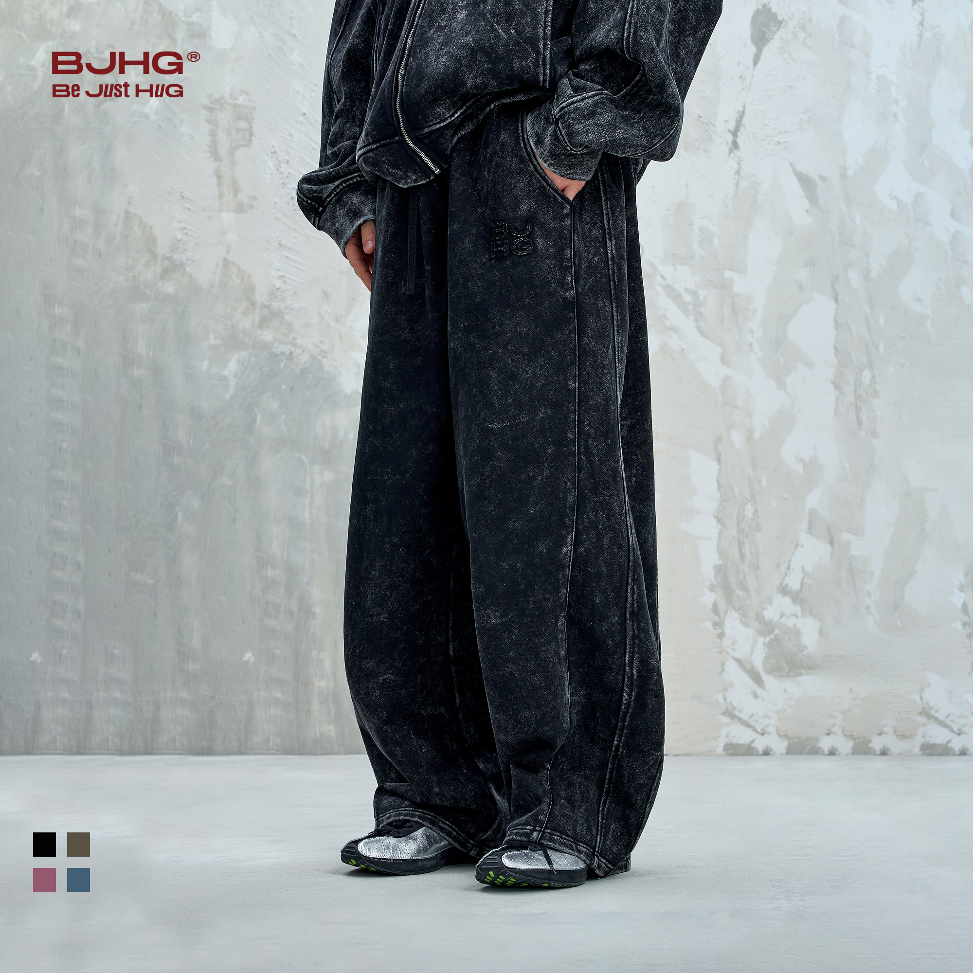 BJHG不计后果新款复古水洗卫裤男款秋季套装宽松层次感直筒裤子女