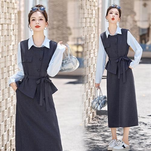 老钱风时尚显瘦，马甲衬衣半身裙三件套HR-CPYY8163 商品图0