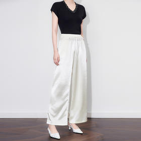 「高货wl」全新升级【铂金会员220/天猫289/差价69】(10827)洛诗琳精致蕾丝花边缎面直筒裤2025秋季垂感显瘦休闲裤女