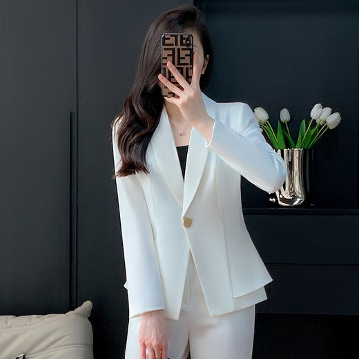 奢姿女装2025新款气质翻领职业套装女士同色系干练时尚西装两件套25103955 商品图4