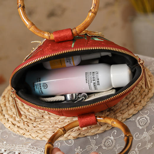 国风包手提斜跨，刺绣南瓜包女包竹节手提包枫叶刺绣QB-秋枫竹青 商品图2