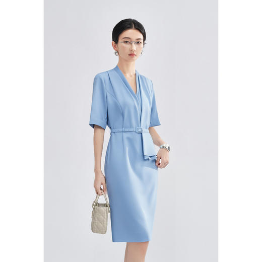 米思阳2026春季新款法式高级感连衣裙职业气质V领修身裙子女3488 商品图1