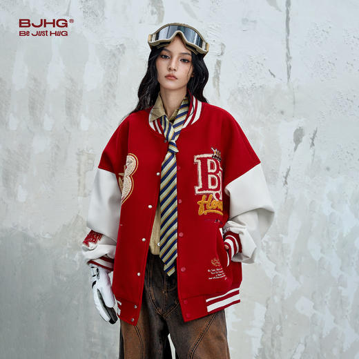 BJHG不计后果美式复古棒球服外套男款秋季撞色刺绣重磅棒球服夹克 商品图3