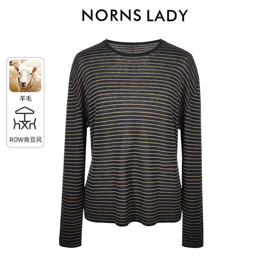 NORNS LADY诺恩 【复古英伦miu】撞色条纹T圆领打底针织长袖上衣 T25SK29485-12.1 商品图1