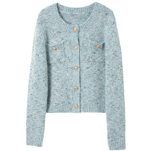 三彩2025冬季新款奶油花纱针织衫香风圆领毛衣开衫短款毛衫M 商品图4