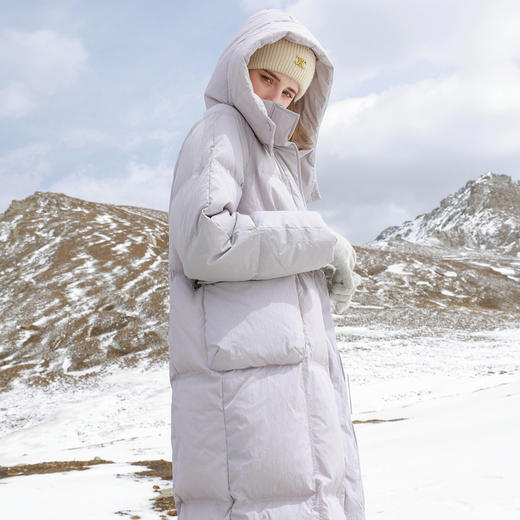 三彩2025冬季新款臻暖鹅绒服长款羽绒服保暖被子服口袋宽松休闲女 商品图3