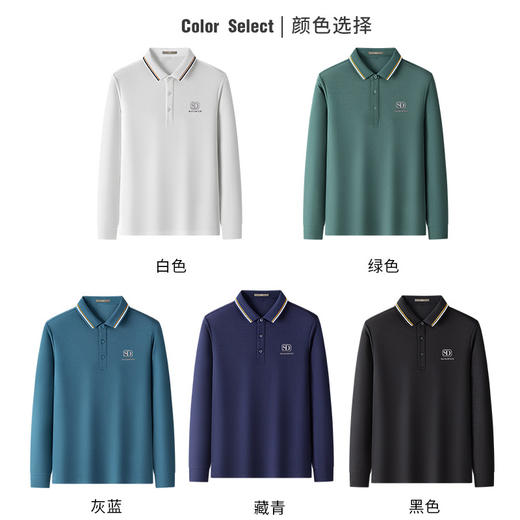 圣得西男士棉质翻领长袖polo衫2025年秋季新款商务休闲纯色T恤男 商品图2