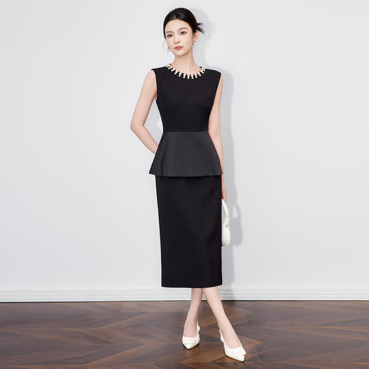 「高货wl」全新升级【铂金会员358/天猫479/差价121】(74129)洛诗琳法式赫本风连衣裙2025秋季荷叶边假两件无袖包臀女 商品图0