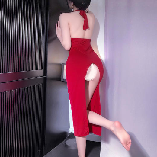 霏慕法式名媛深V露臀连衣裙6247 情趣内衣新款长裙性感睡衣攻速战袍高档制服露臀免脱诱惑 商品图6