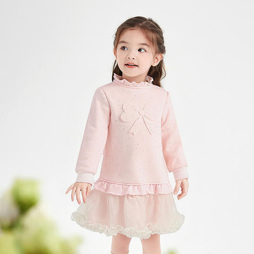 笛莎Deesha 童装女童连衣裙2025冬新款女童甜美木耳边网纱彩点卫衣裙 商品图0