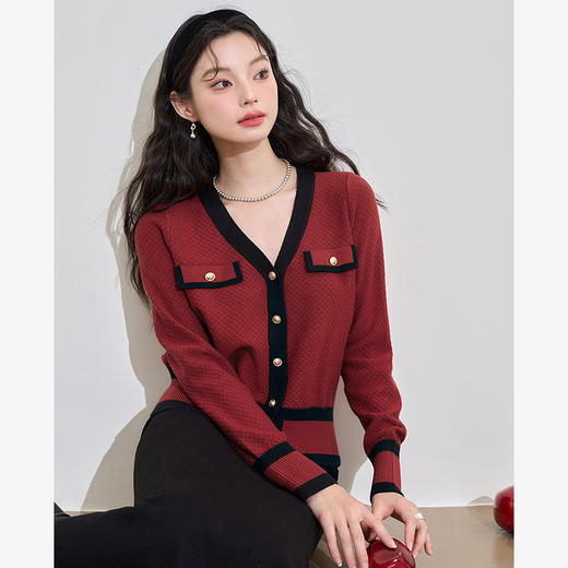 西遇小香风针织外套女秋季新款V领开衫法式针织衫V0050203 商品图0