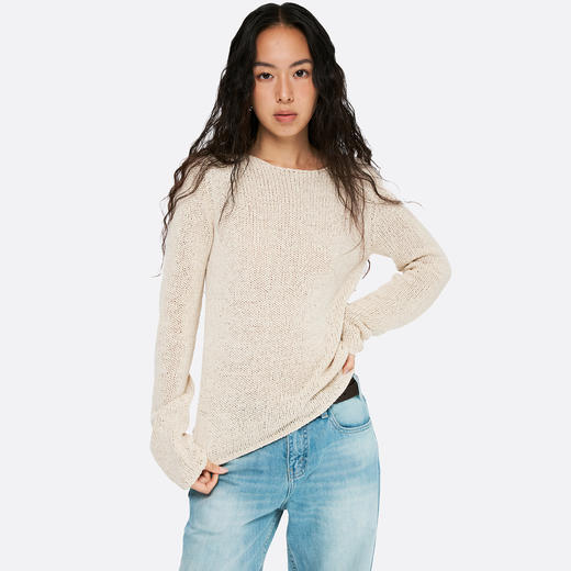 oneup带子纱圆领长袖针织毛衣 商品图0