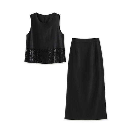法式优雅洋气亮片刺绣马甲+天丝半身裙两件套WLZD2504506 商品图4