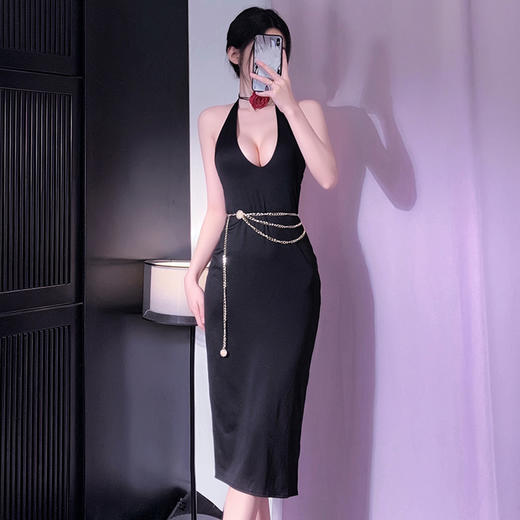 霏慕法式名媛深V露臀连衣裙6247 情趣内衣新款长裙性感睡衣攻速战袍高档制服露臀免脱诱惑 商品图11