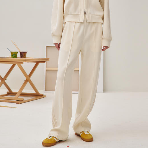 谜底休闲裤长裤女2025秋新品百搭松紧腰悬垂感米白卫裤253MK1248 商品图0